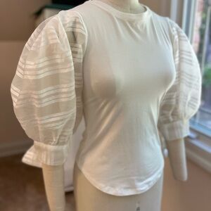 Cinq a Sept White Sheer Voluminous Sleeve Top